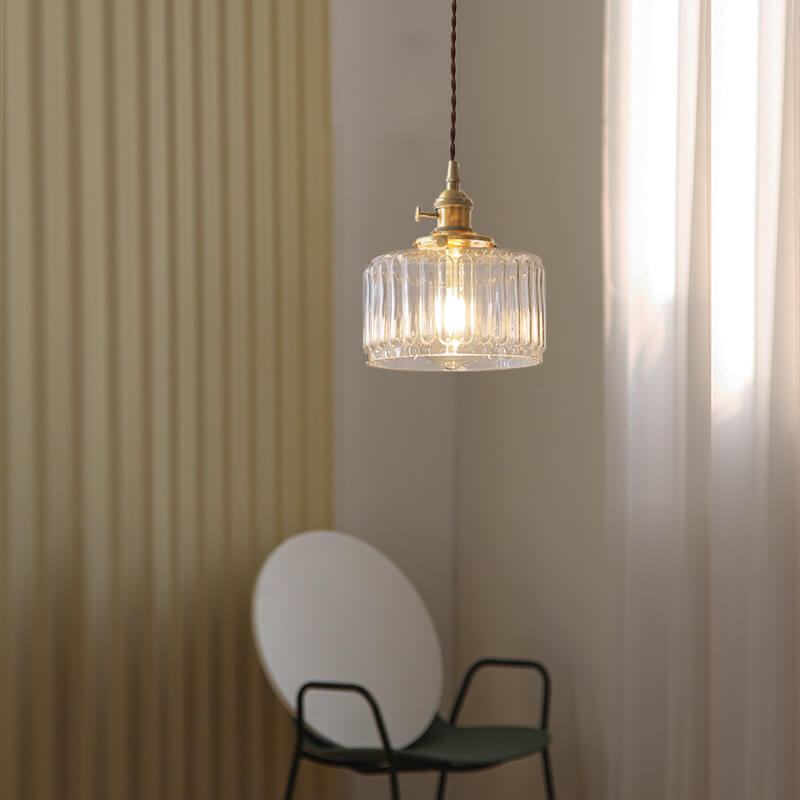 Textured Linear Glass 1-Light Single Drum Pendant Light