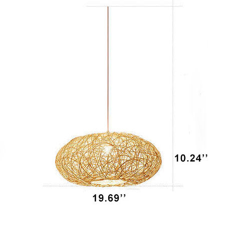 Japanese Rattan Weaving 1-Light Round Drum Pendant Light