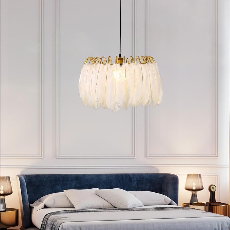 Modern Feather 1-Light Drum Pendant Light