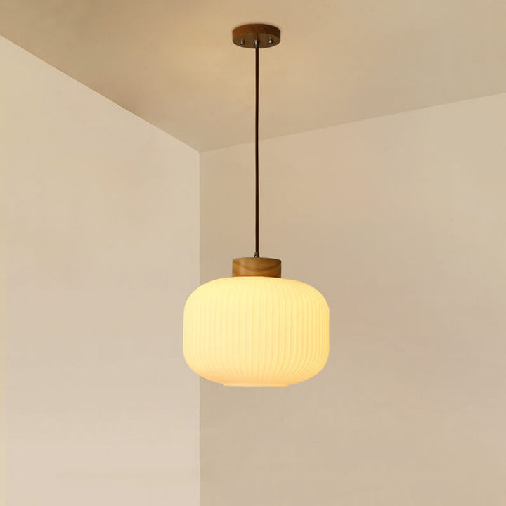 Retro Weiß gestreiftes Glasgefäß 1-Licht Japanische Pendelleuchte 