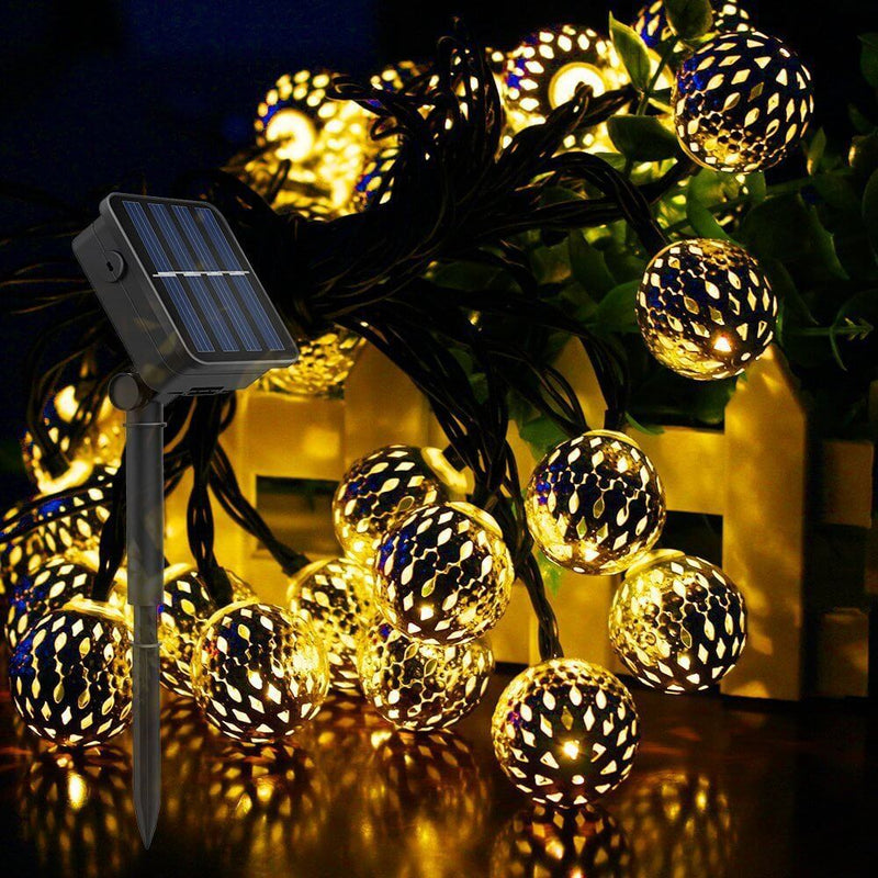Solar-Lichterkette Marokkanische Kugel Bunte LED-Weihnachtslichter Eisenkugeln Dekoration Außenlichterkette 