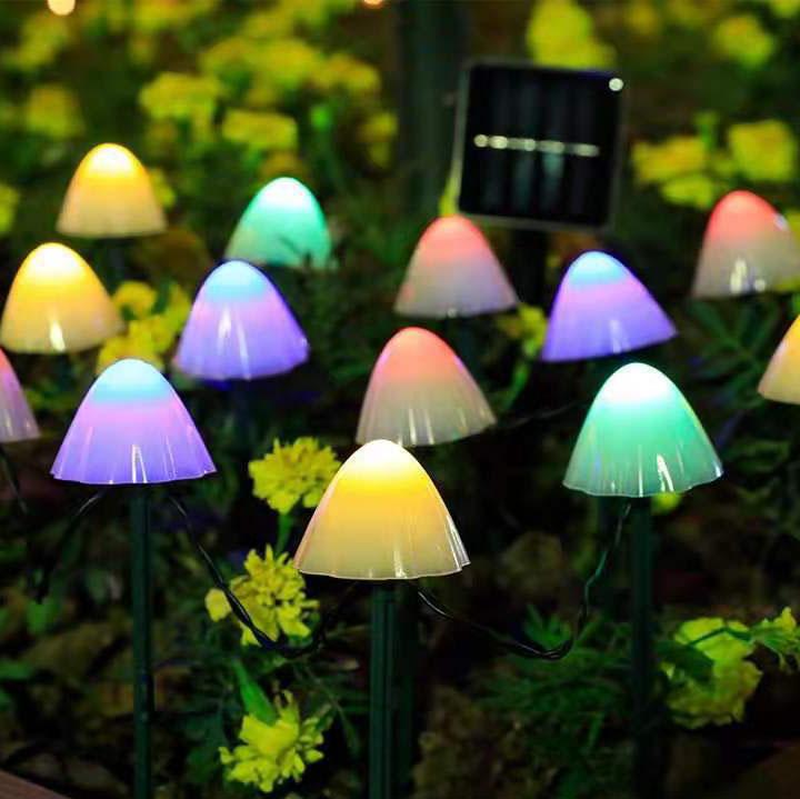 Contemporary Creative Plastic Solar LED Mushroom Lights String Lights For Outdoor Patio