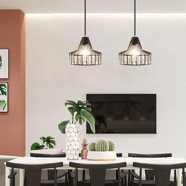 Lámpara colgante moderna de 1 luz con marco de metal negro 