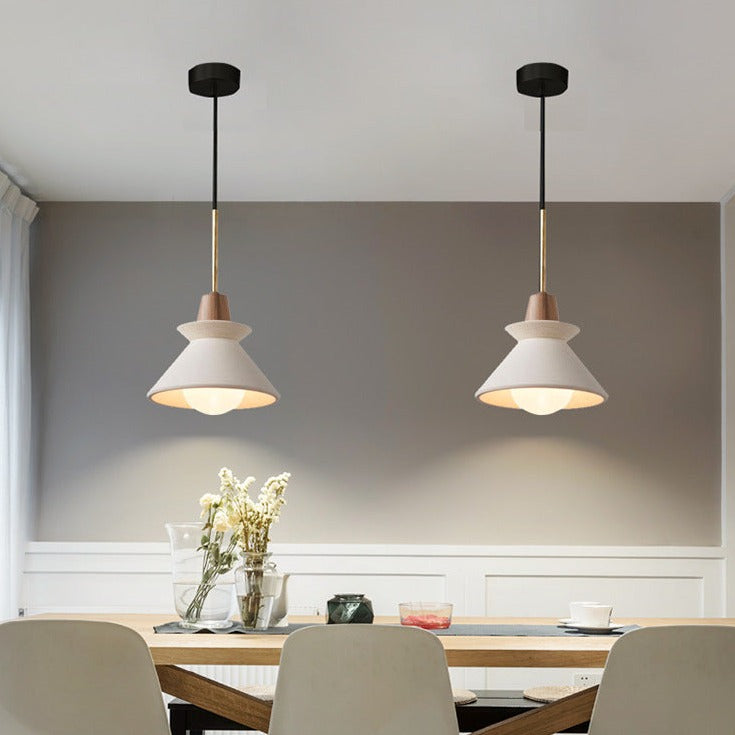 Nordic Minimalist White Cement 1-Light Tapered Pendant Light