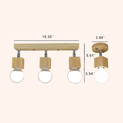 Simple Wooden Square 3- Light Flush Mount Ceiling Light