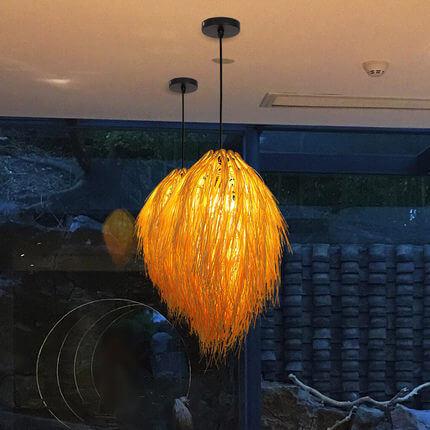 Modern Bamboo Weaving Creative Pine Cone 1-Light Tassels Pendant Light