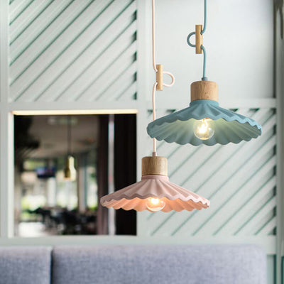 Modern Macaron Cement Scalloped Shade 1-Light Pendant Light