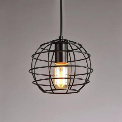 Wrought Iron Openwork 1-Light Globe Shade Pendant Light