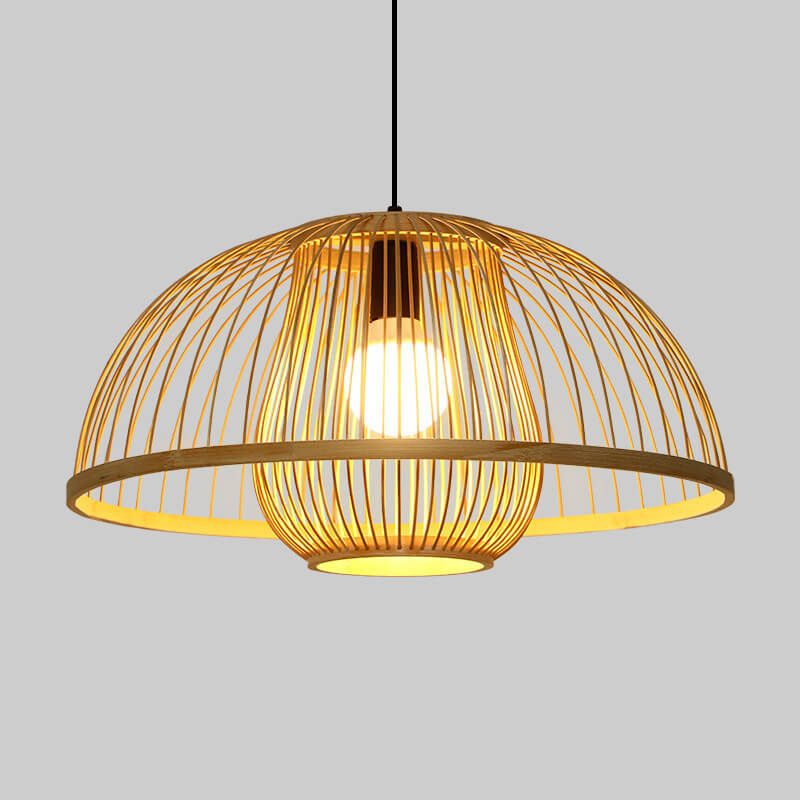 Moderne Rattan 1-Licht Kuppel Pilz Pendelleuchte 