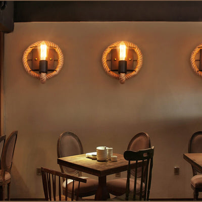 Vintage Hemp Rope 1-Light Wall Sconce Lamp 2 Design