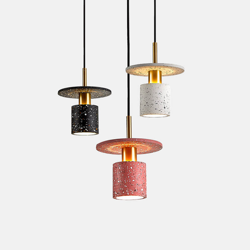 Suspension Luminaire Cylindrique à 1 Lumière en Terrazzo Nordique 