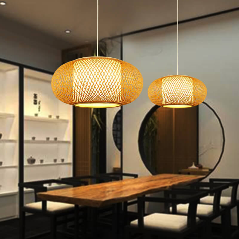 Moderne 1-Licht-Kugel-LED-Pendelleuchte aus Bambusgeflecht 