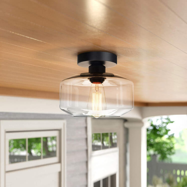 Clear Glass 1-Light Dome Semi-Flush Mount Lighting