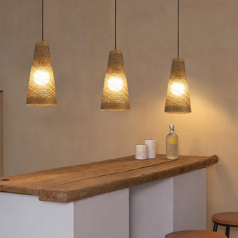 Bamboo Weaving 1-Light Cone LED Pendant Light