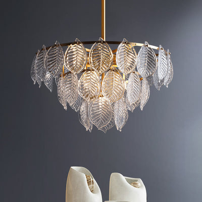 Modern Clear Glass Leaf 5/10 Light Triple Chandeliers