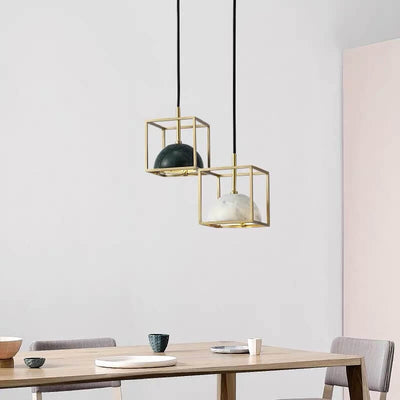 Marble Cube Cage 1-Light Dome Pendant Light