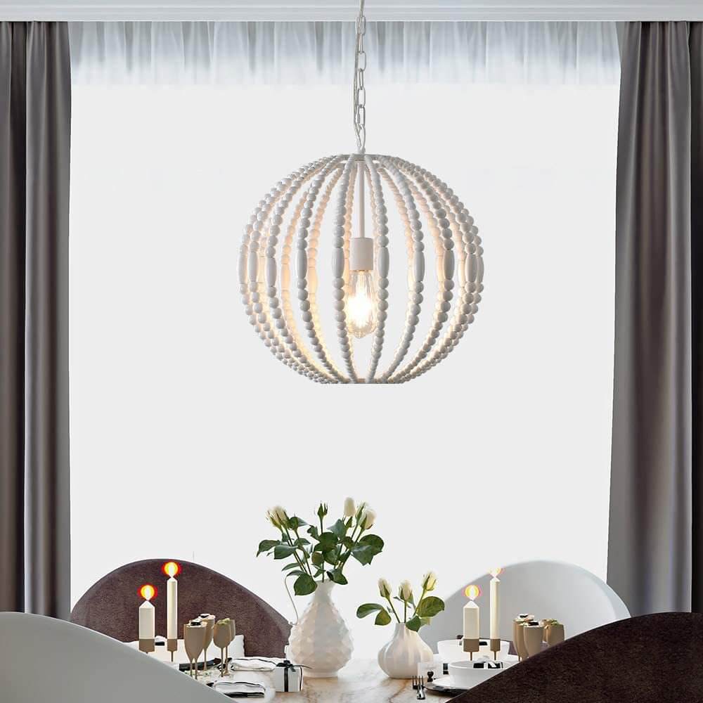 Rustic Globe Cage Wood Pearl 1-Light Pendant Light