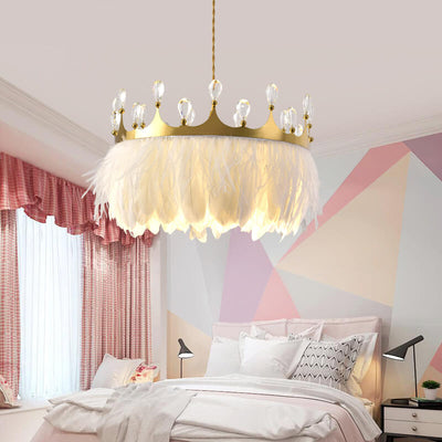 Modern Crown Shape 1-Light Feather Pendant Light