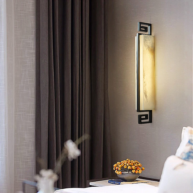 Chinese Style Marble 1-Light Long Square LED Sconce Lamp 3 Design
