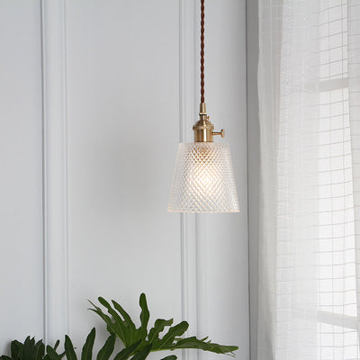 Textured Clear Glass 1-Light Single Bell Pendant Light 4 Design