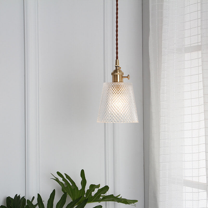 Strukturiertes klares Glas 1-Licht Single Bell Pendelleuchte 4 Design