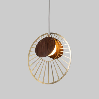 Modern Creative Walnut Metal Disc 1-Light Pendant Light