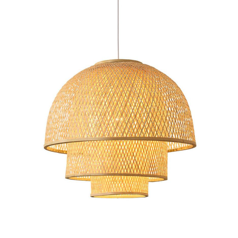 Rattan Weaving Three Layers Bowl Shape 1-Light Pendant Light