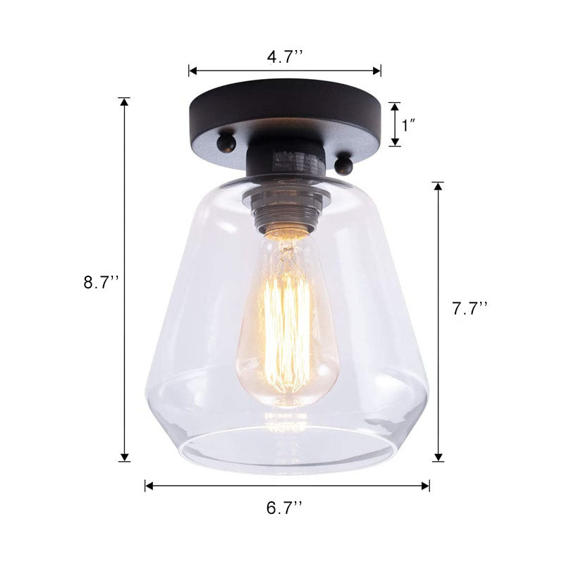 Clear Glass 1-Light Bell Semi-Flush Mount Lighting