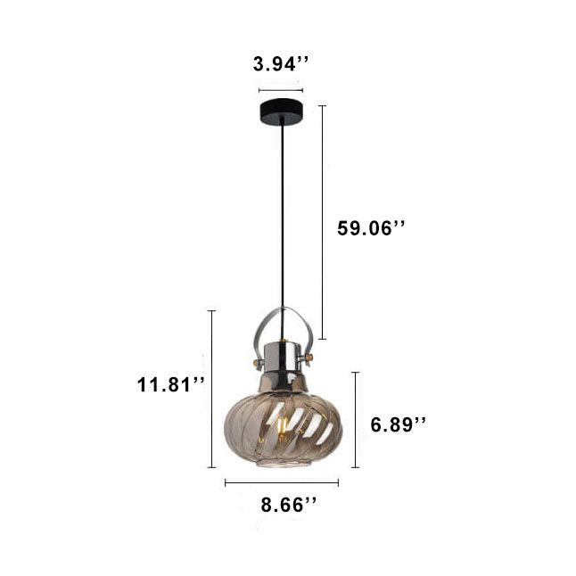 Moderne Pendelleuchte mit Kürbis-Glas-Schirm und 1 Licht 