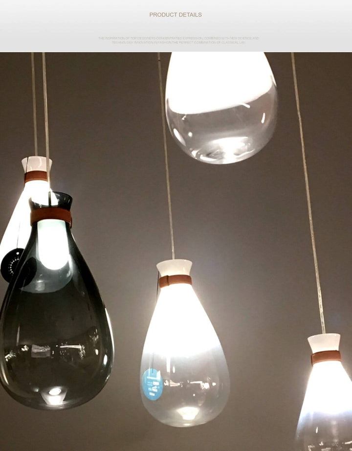 Lampe suspendue LED moderne et créative en verre avec bouteille en forme de goutte d&