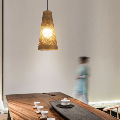 Bamboo Weaving 1-Light Cone LED Pendant Light