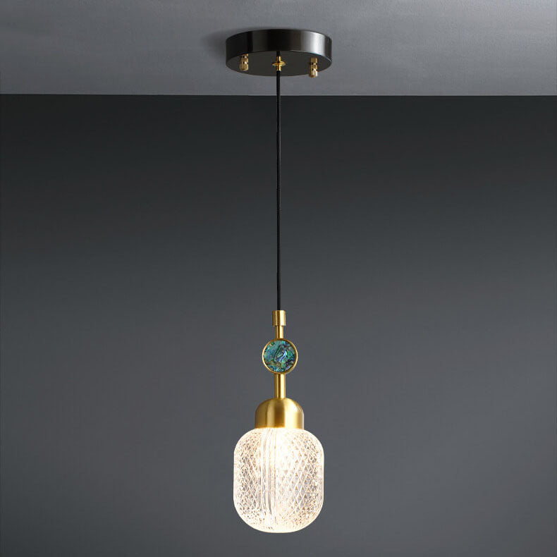Modern Textured Glass 1-Light Hanging Jar Pendant Light