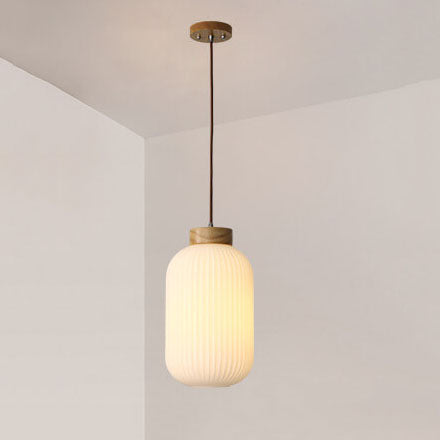 Retro Weiß gestreiftes Glasgefäß 1-Licht Japanische Pendelleuchte 
