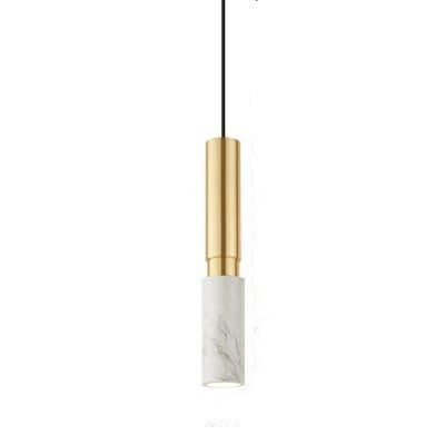 Lámpara colgante individual moderna de lujo con 1 luz, de metal con empalme de mármol cilíndrico, para sala de estar 