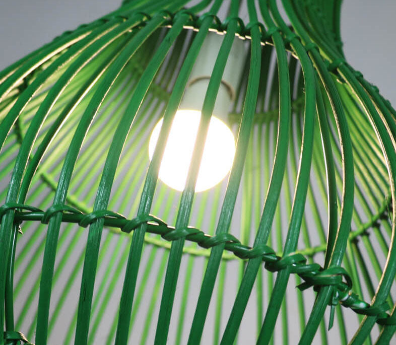 Modern Rattan Weaving Green Teardrop Shade 1-Light Pendant Light