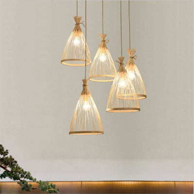 Bamboo Weaving Conical 1-Light Japanese Style Pendant Light