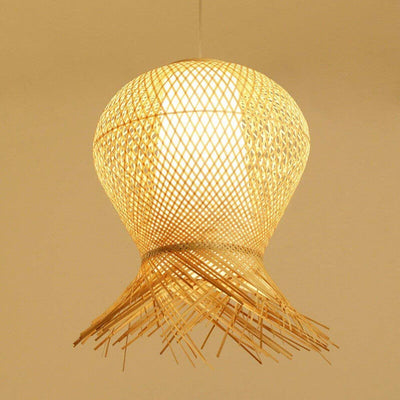 Moderne Bambus-Webenest-1-Licht-Kugel-Pendelleuchte 