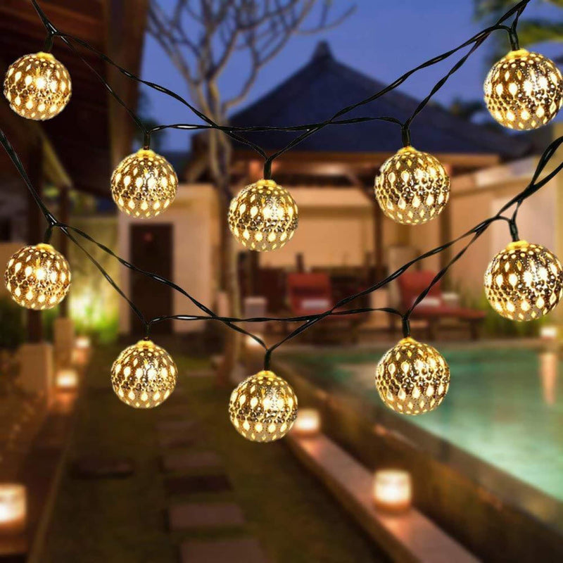 Solar-Lichterkette Marokkanische Kugel Bunte LED-Weihnachtslichter Eisenkugeln Dekoration Außenlichterkette 