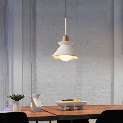 Nordic Minimalist White Cement 1-Light Tapered Pendant Light