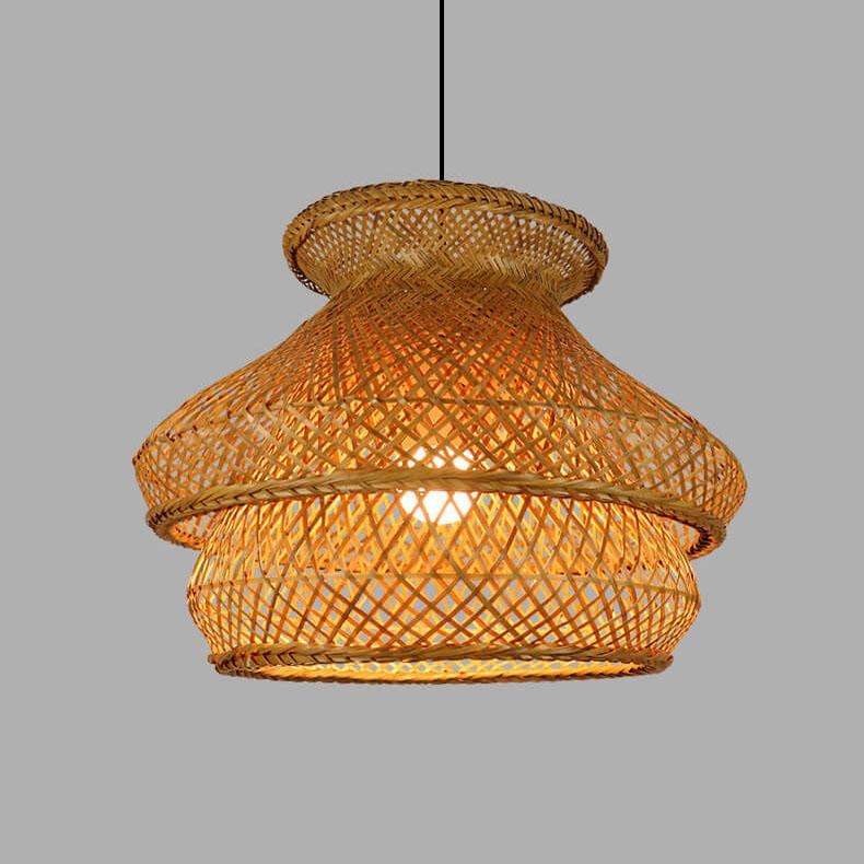 Vintage Bamboo Weaving Multi-Layered Dome 1-Light Pendant Light