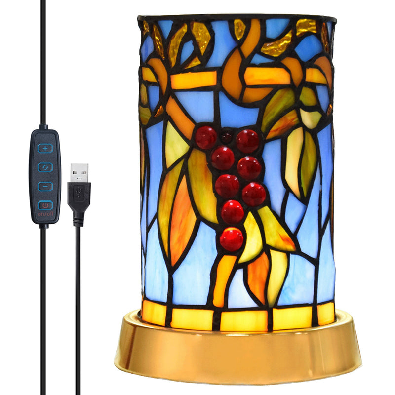 Creative Tiffany Fruit Cylinder Barrel Stained Glass LED Table Lamp