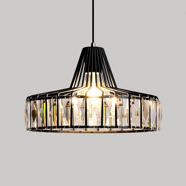 Modern Crystal 1-Light Black Metal Frame Pendant Light