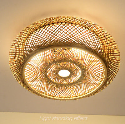 Bamboo Weaving 3-Light LED Flush Mount Lighting