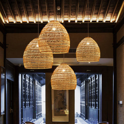 Rattan Weaving 1-Light Dome Pendant Light