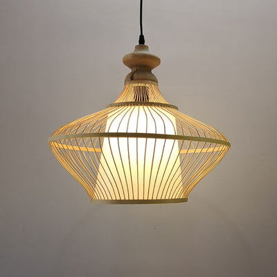 Modern Beige Bamboo Weaving Saucer 1-Light Pendant Light