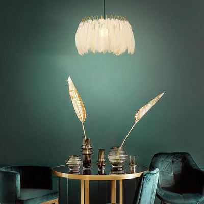 Modern Feather 1-Light Drum Pendant Light