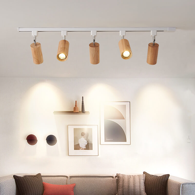 Nordic Wooden Track Lighting 1/5- Light LED Flush Mount Ceiling Light