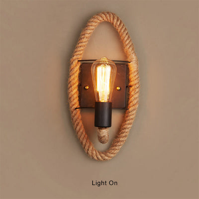 Vintage Hemp Rope 1-Light Wall Sconce Lamp 2 Design