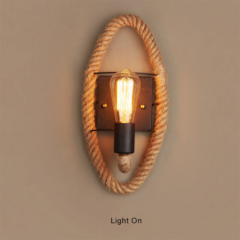 Vintage Hanfseil 1-Licht Wandleuchte Lampe 2 Design 