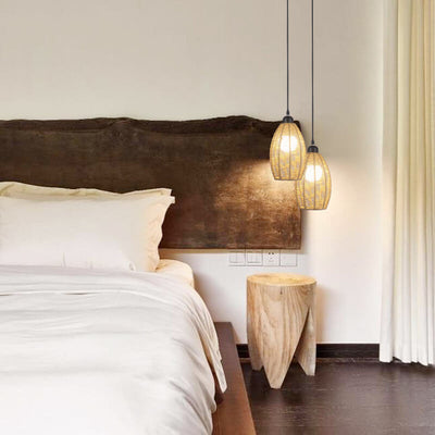 Bamboo Weaving 1-Light Single Oval Pendant Light